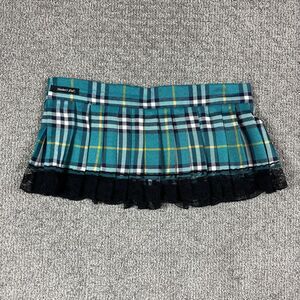 Teachers Pet Micro Mini Skirt Womens One Size Teal Plaid Lace Preppy Schoolgirl
